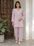 Blush Pink Mulmul Cotton Chikankari Co-Ord Set for Women