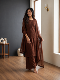 Brown Chikankari Embroidered Kurta Palazzo Set for Women