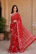 Red Lucknowi Chikankari Embroidered Saree for Women