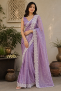 Lavender Chikankari Tissue Silk Saree