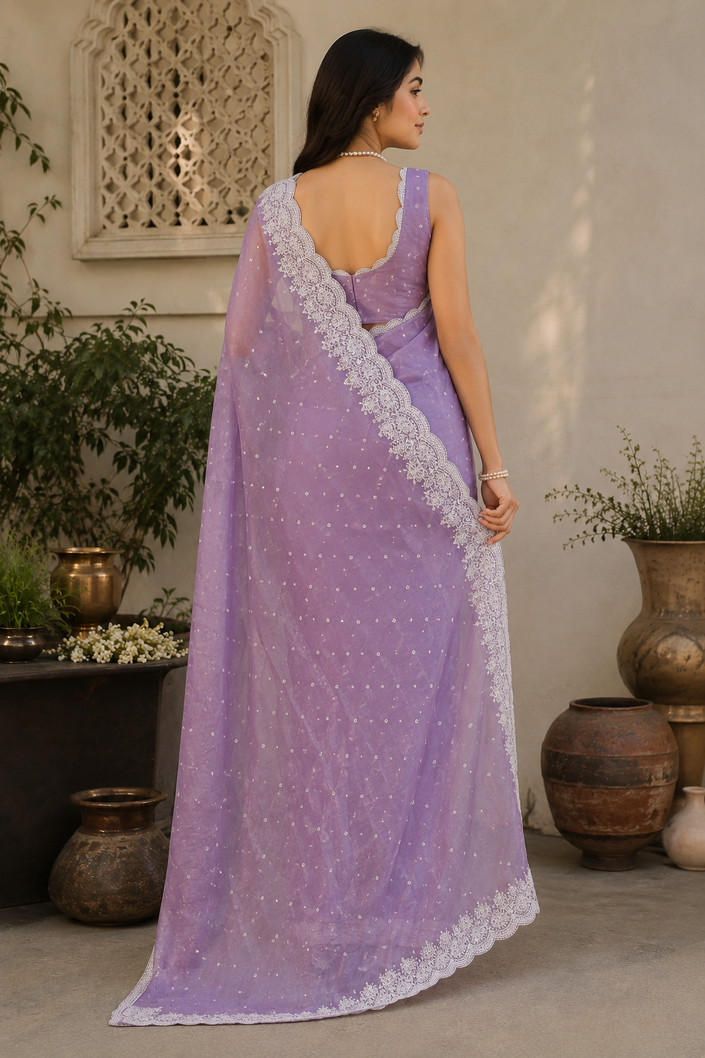 Lavender Chikankari Tissue Silk Saree