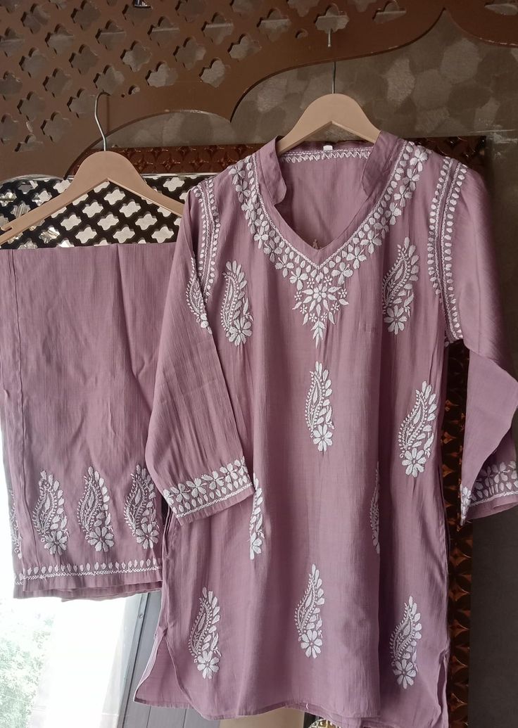 Mauve Chikankari Embroidered Co-Ord Set for Women