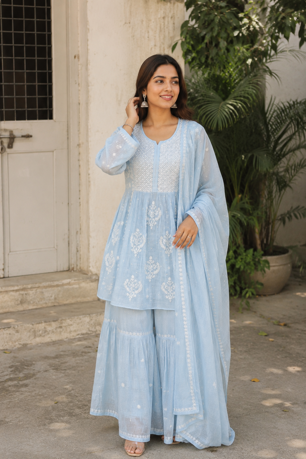 Powder Blue Chikankari cord Set with Dupatta