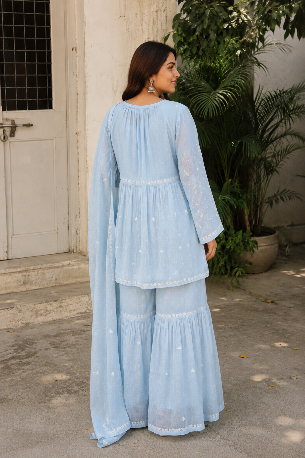 Powder Blue Chikankari cord Set with Dupatta