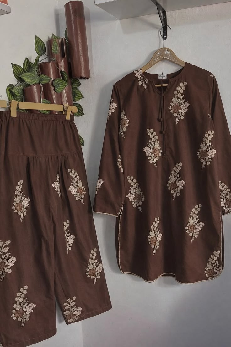 Mocha Brown Chikankari Embroidered Co-Ord Set