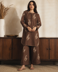 Mocha Brown Chikankari Embroidered Co-Ord Set