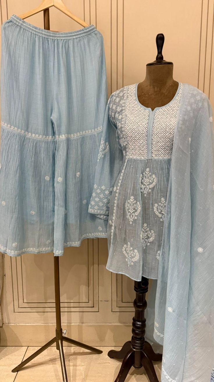 Powder Blue Chikankari cord Set with Dupatta