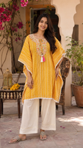 Mustard Yellow Handwork Cotton Kaftan for Women