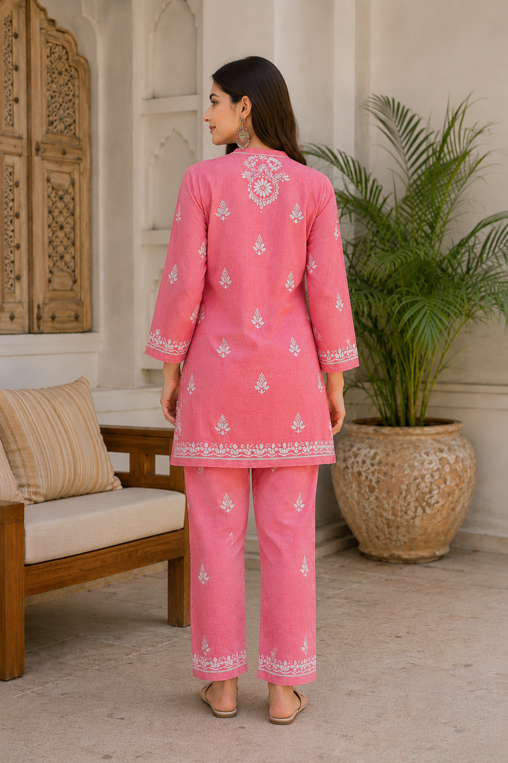 Pink Chikankari Embroidered Co-Ord Set for Women
