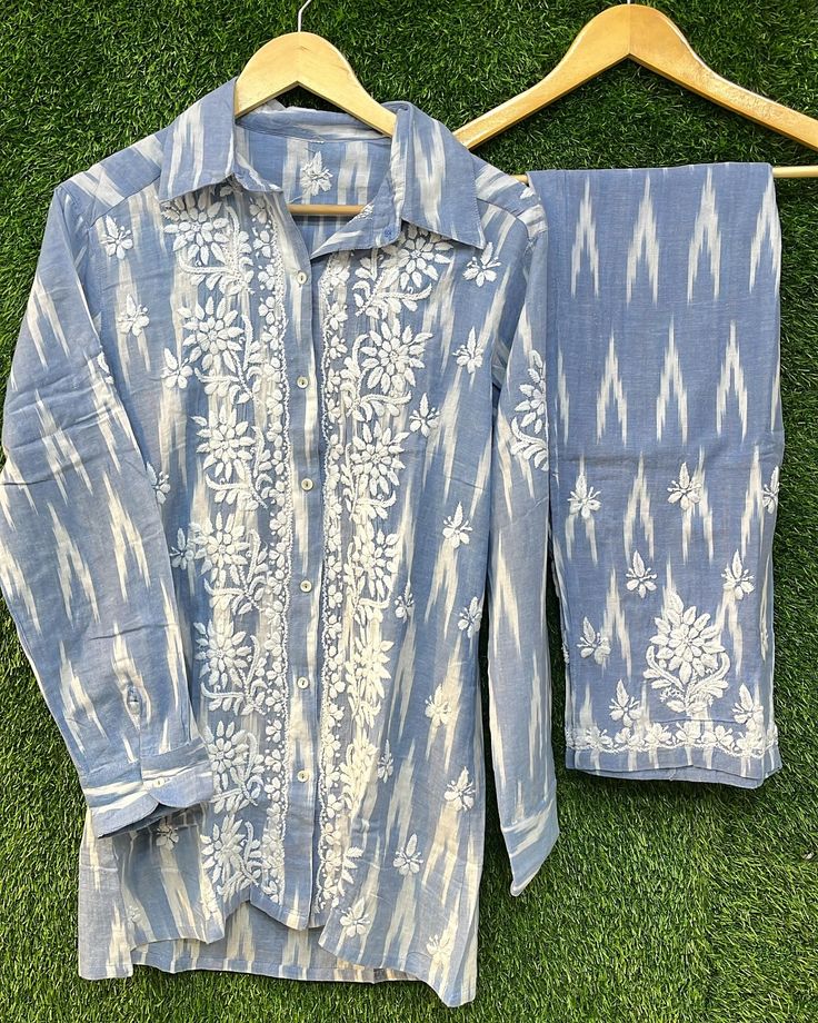 Powder Blue Chikankari Embroidered Co-Ord Set for Women
