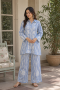 Powder Blue Chikankari Embroidered Co-Ord Set for Women