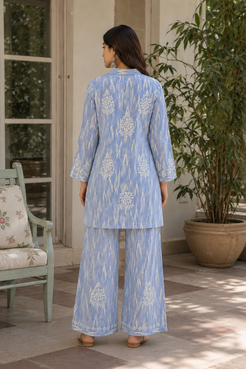 Powder Blue Chikankari Embroidered Co-Ord Set for Women