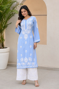 Powder Blue Chikankari Embroidered Kurta Set for Women