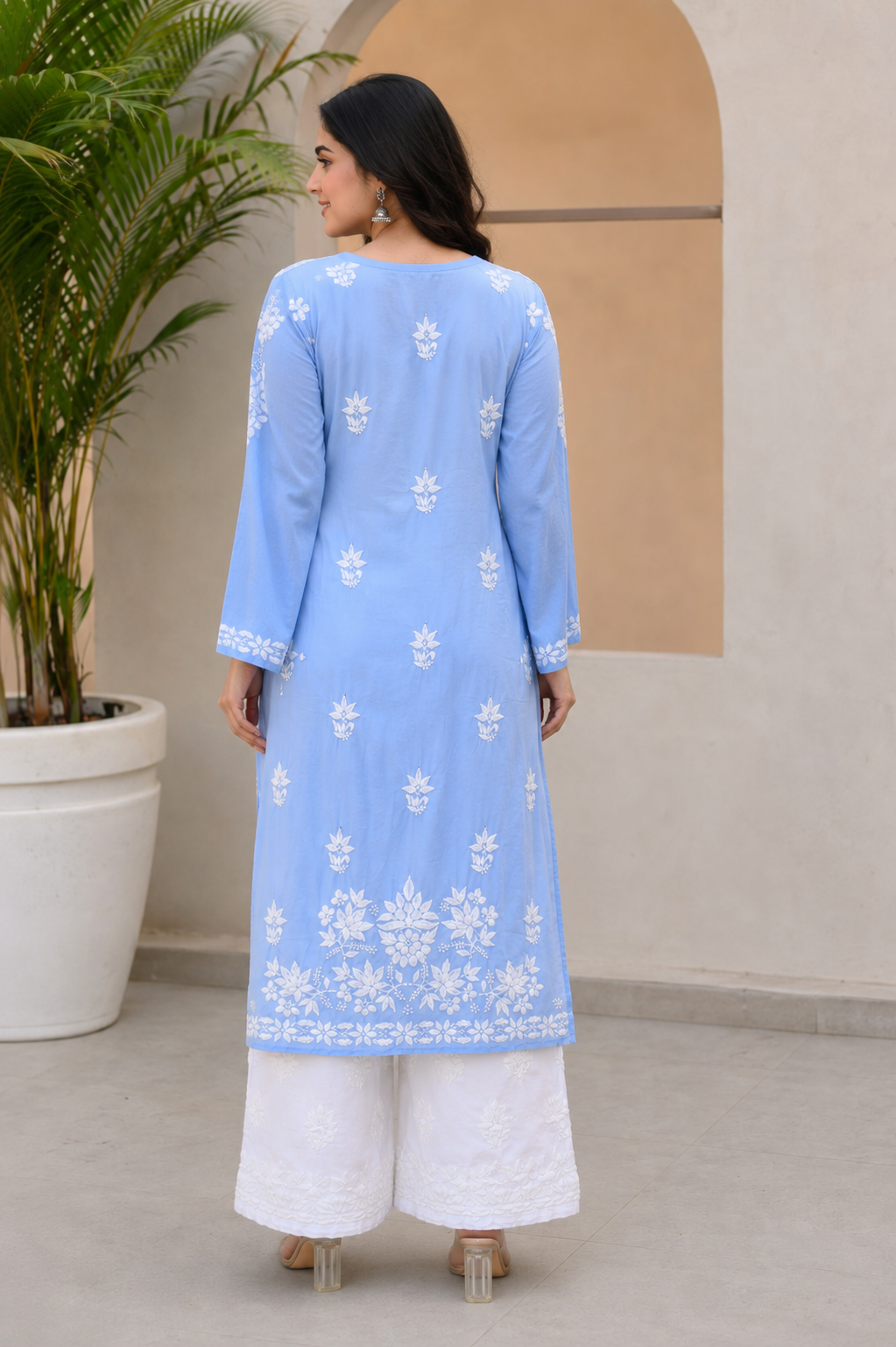 Powder Blue Chikankari Embroidered Kurta Set for Women