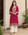 Rani Pink Floral Embroidered Kaaftaan for Women