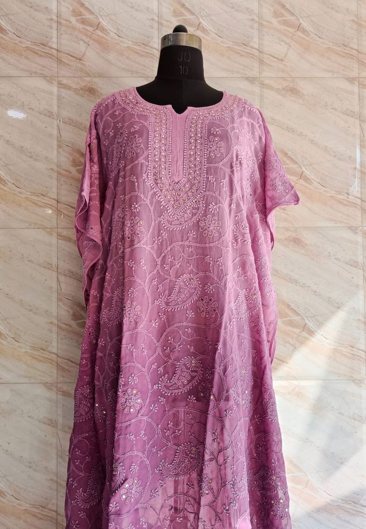 Rose Pink Chikankari Kaftan