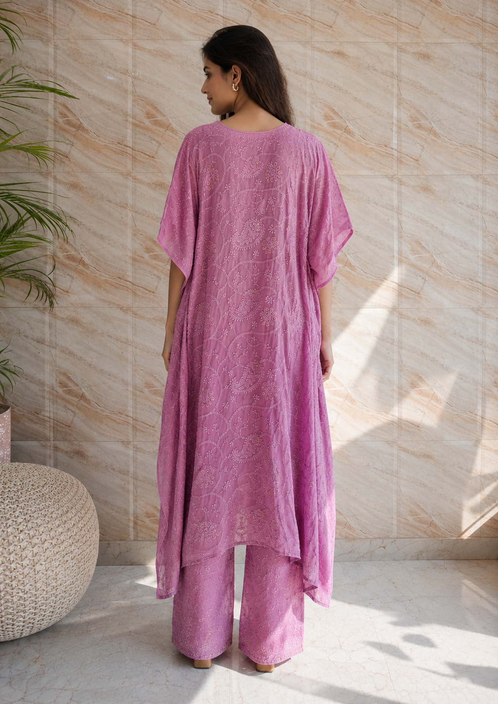 Rose Pink Chikankari Kaftan