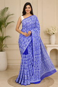 Royal Blue Lucknowi Chikankari Embroidered Saree for Women