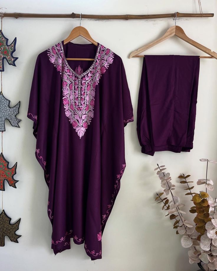 Royal Purple Embroidered Kaftan Co-Ord Set for Women