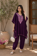 Royal Purple Embroidered Kaftan Co-Ord Set for Women
