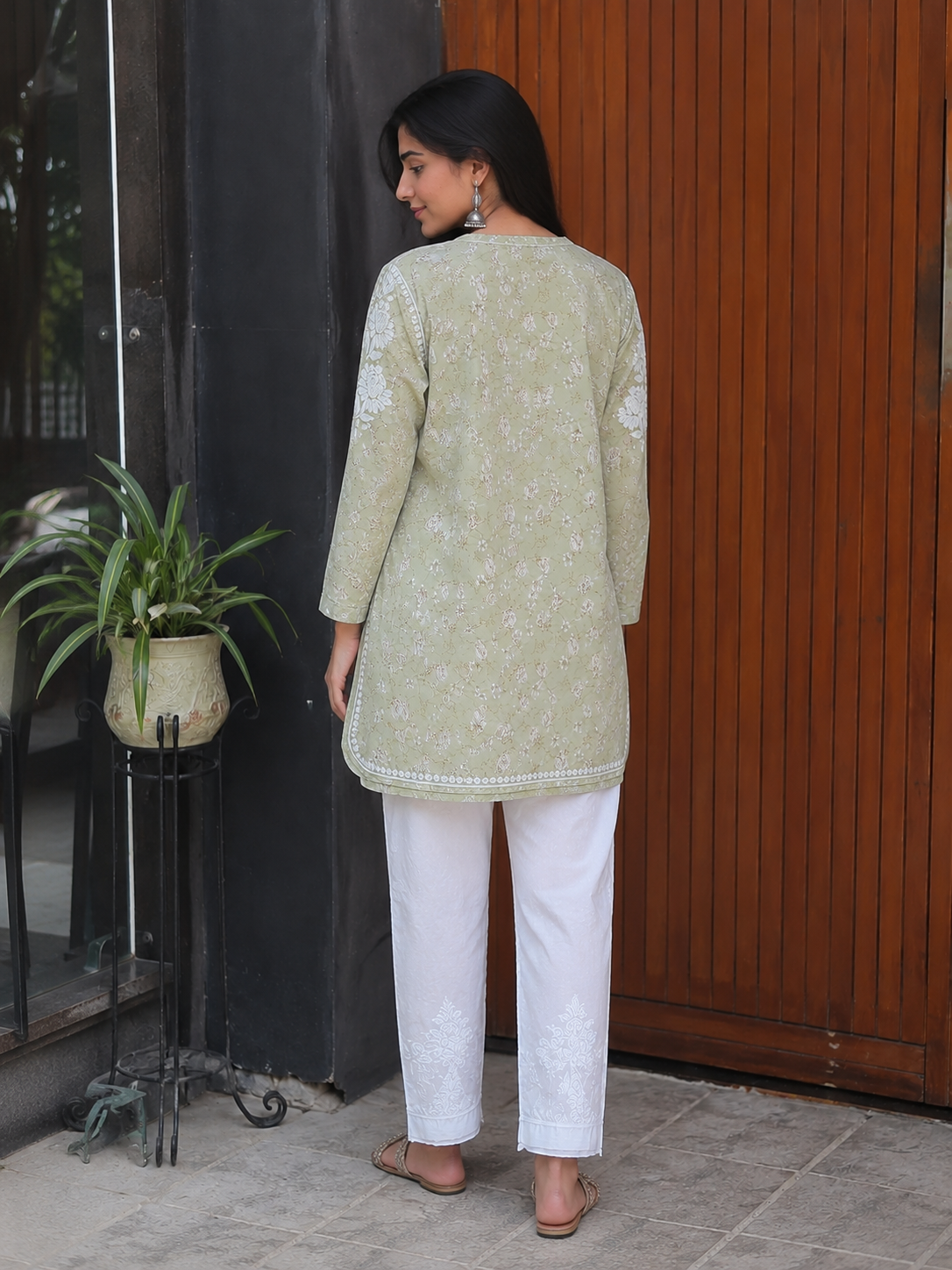 Sage Green Mulmul Chikankari Co-Ord Set for Women