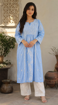 Sky Blue Chikankari Anarkali Kurta
