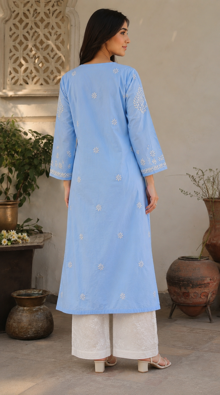 Sky Blue Chikankari Anarkali Kurta