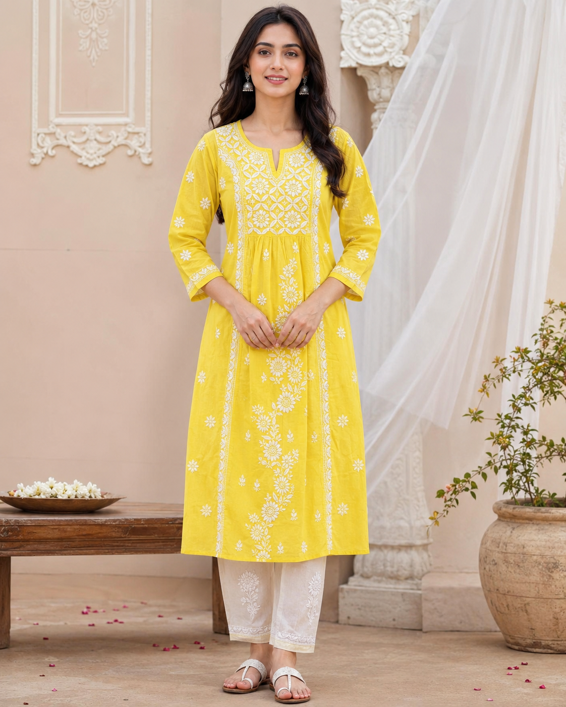 Sunshine Yellow Chikankari Anarkali Kurta