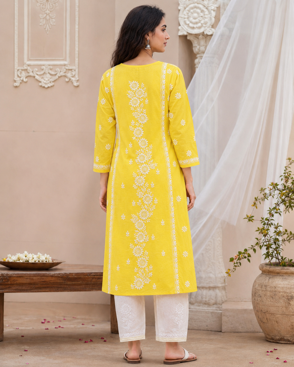 Sunshine Yellow Chikankari Anarkali Kurta