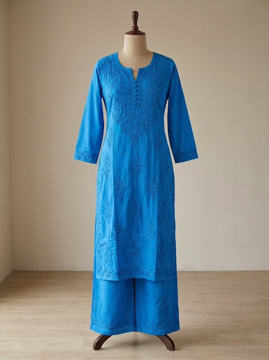 Azure Blue Chikankari Kurta Palazzo set