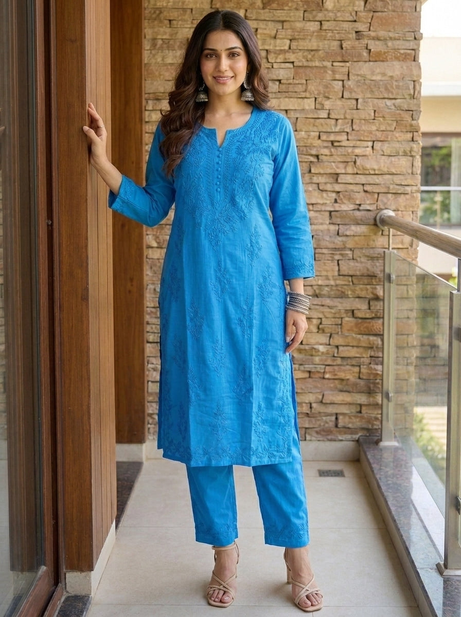 Azure Blue Chikankari Kurta Palazzo set