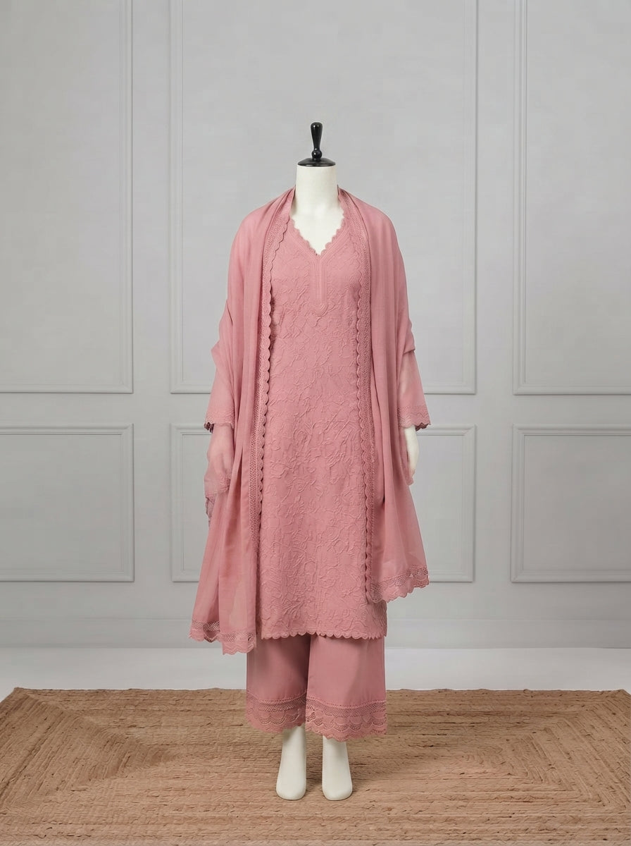 Pink Chikankari Kurta Palazzo Set
