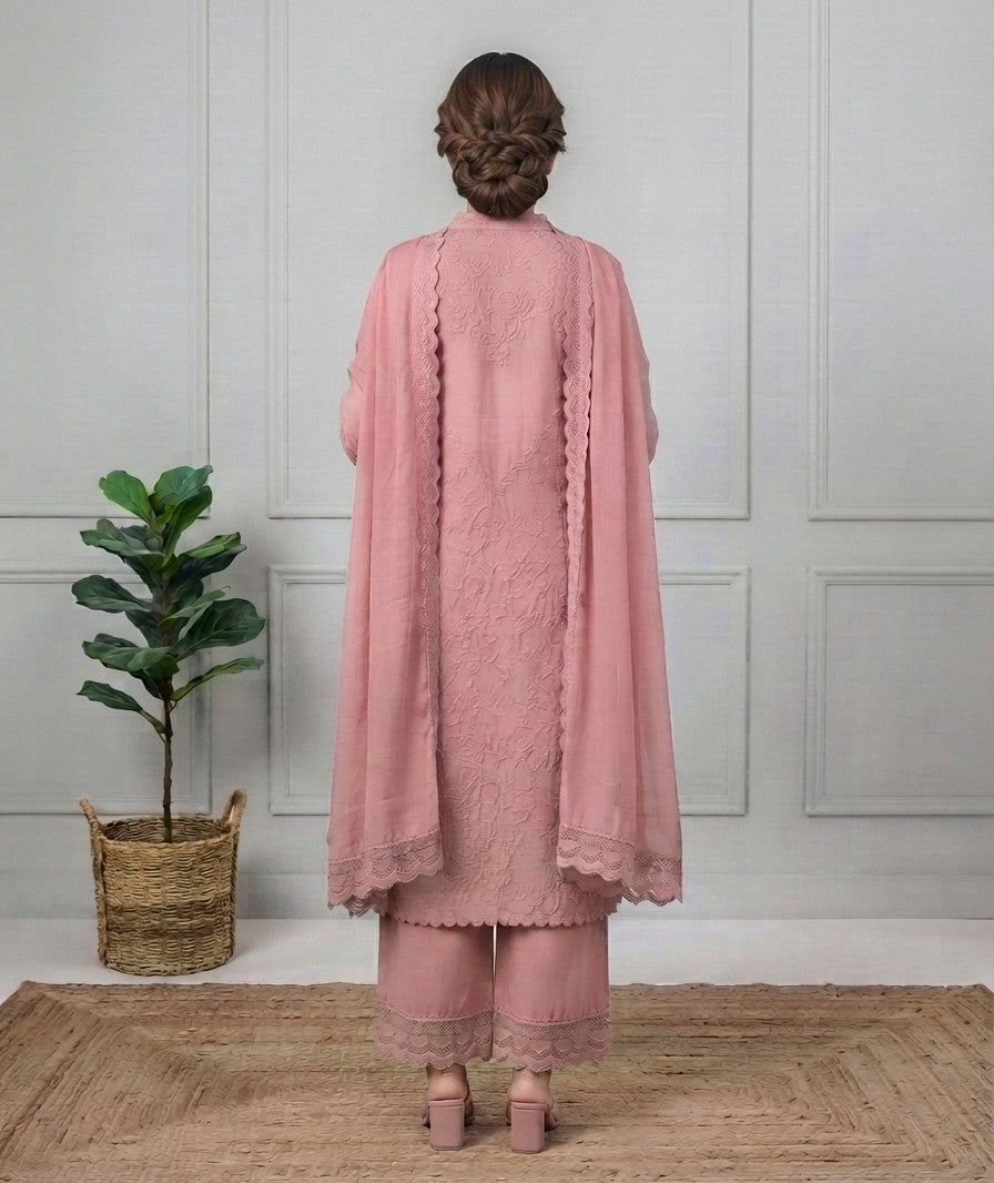 Pink Chikankari Kurta Palazzo Set