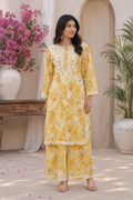 Yellow Floral Embroid Kurta Palazzo Set for Women