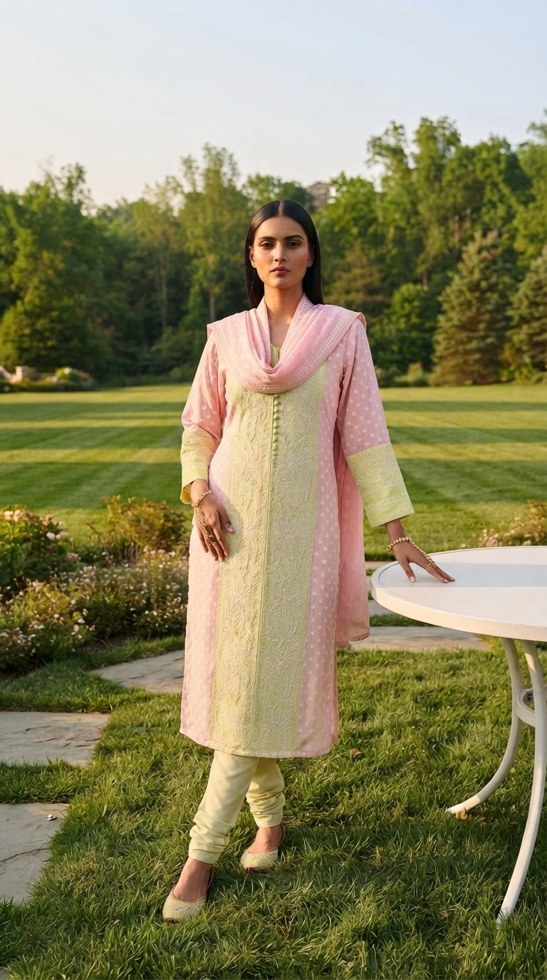 Powder Blue Chikankari Kurta Skirt Set