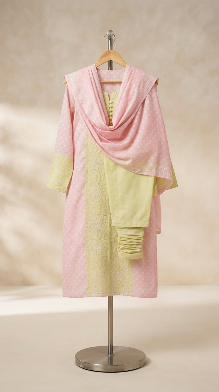 Powder Blue Chikankari Kurta Skirt Set