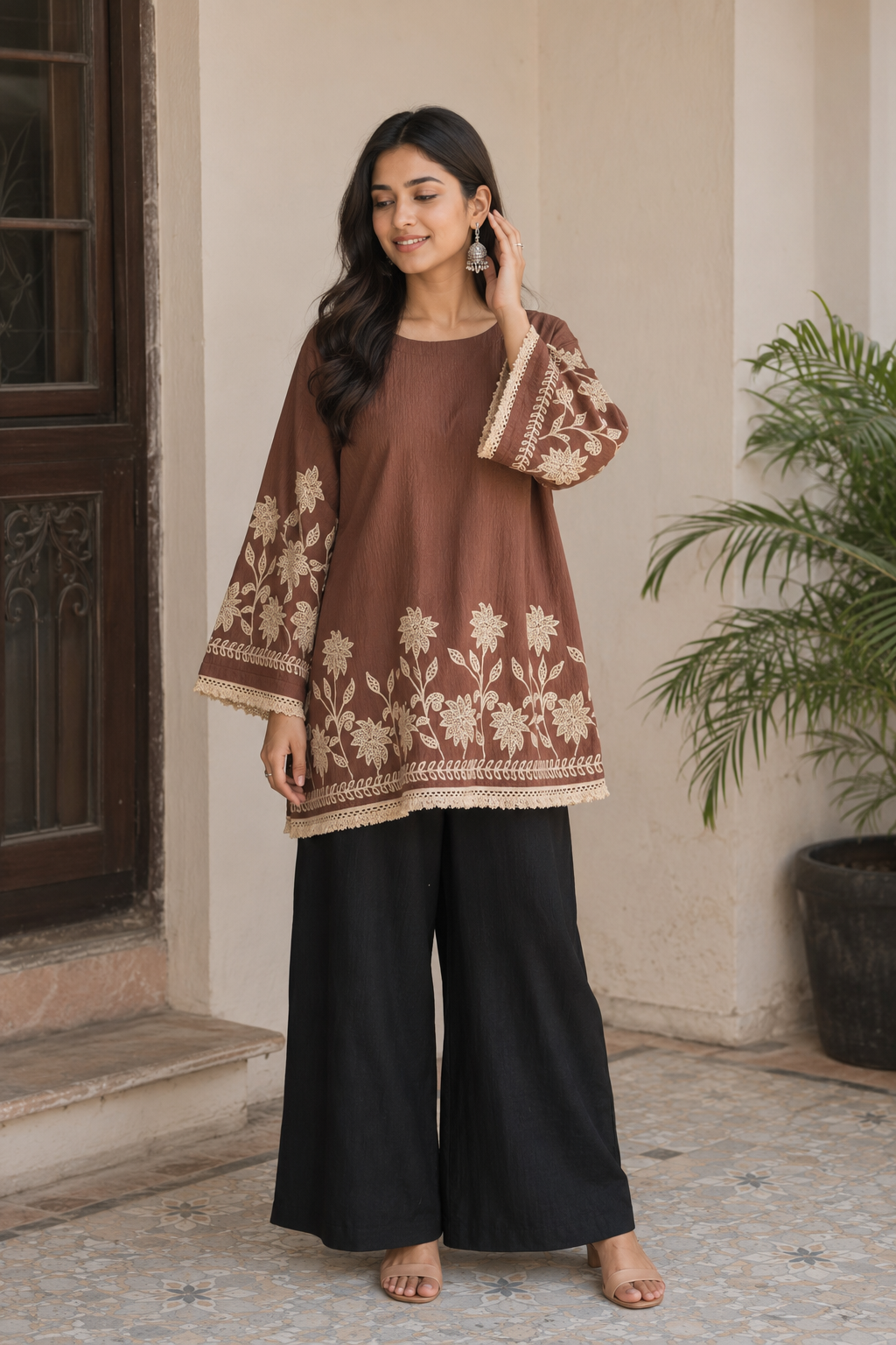 choclate Brown chikankaari Co-Ord Set
