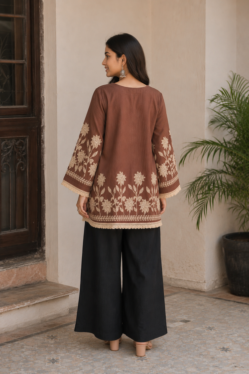 choclate Brown chikankaari Co-Ord Set